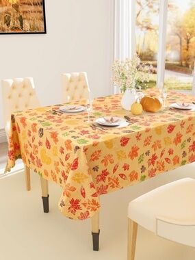 Smiry Fall Tablecloth 60x102 Waterproof Autumn Leaves Thanksgiving Rust Yellow